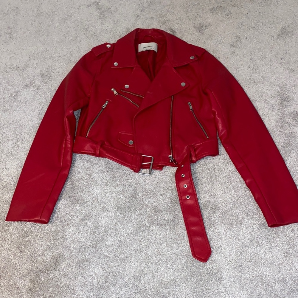 Deep red faux leather jacket size M